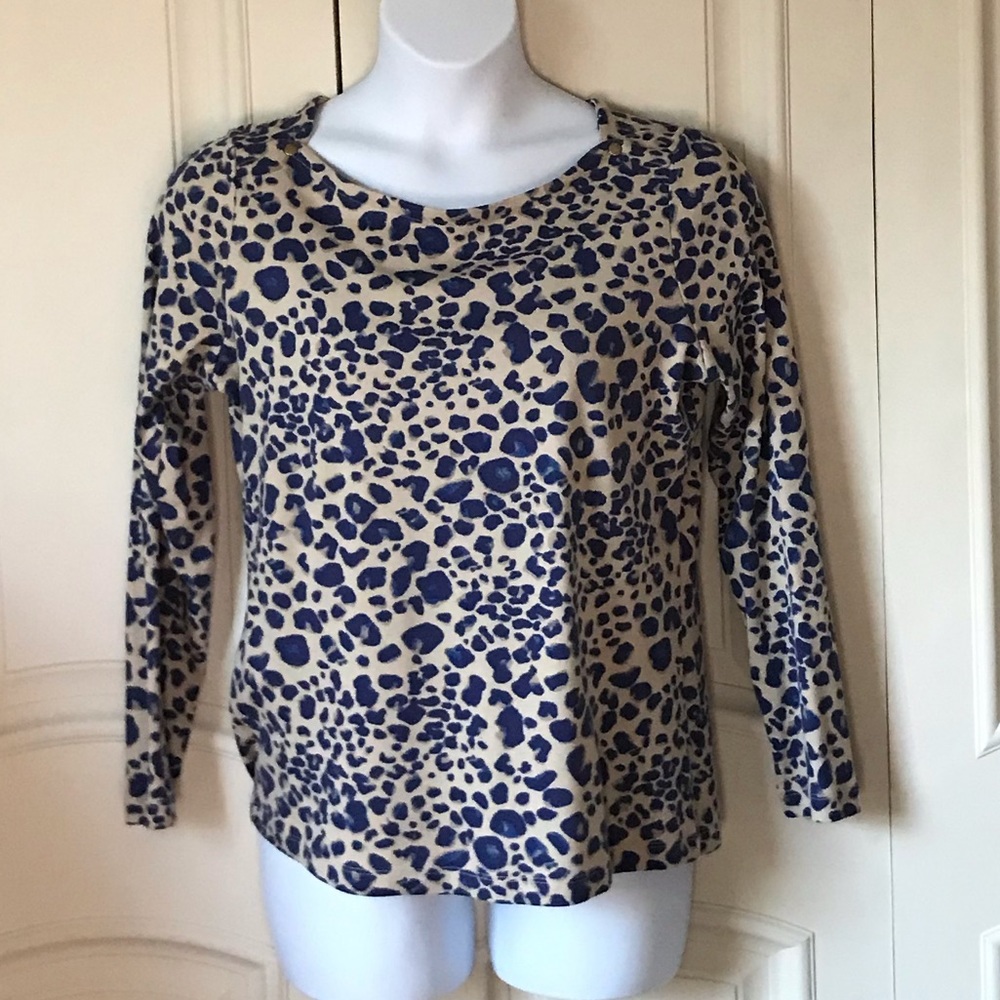 NEW Liz Claiborne New York BLUE Animal Print Bateau Neck Knit Top “Large”